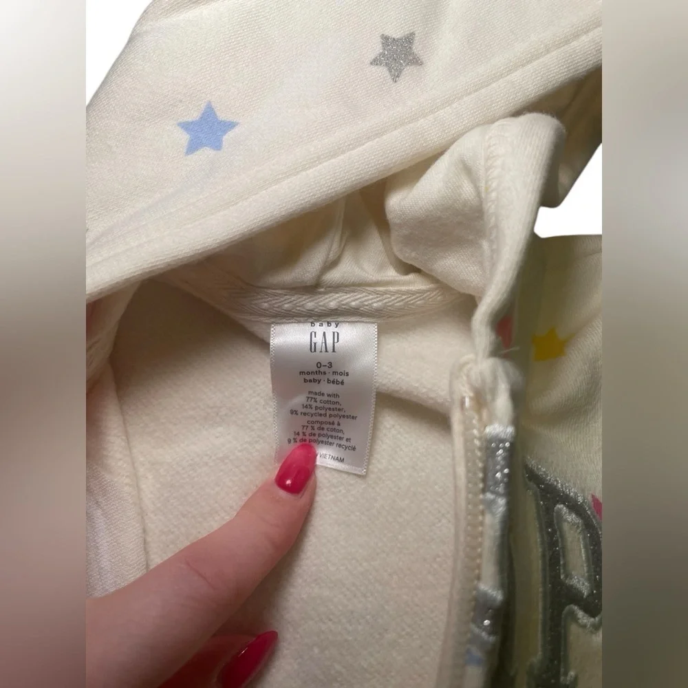 Baby Gap New Logo Zip Hoodie Cream Stars 0-3M NWT